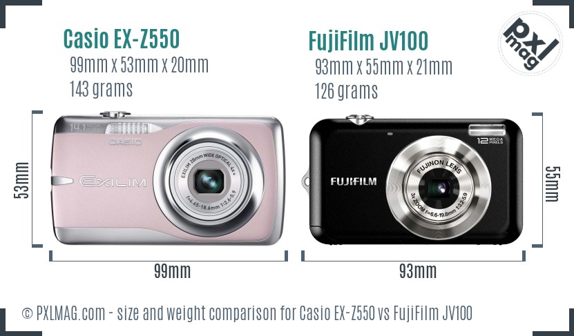 Casio EX-Z550 vs FujiFilm JV100 size comparison