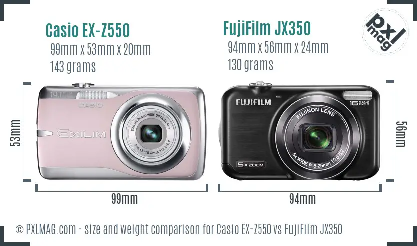 Casio EX-Z550 vs FujiFilm JX350 size comparison