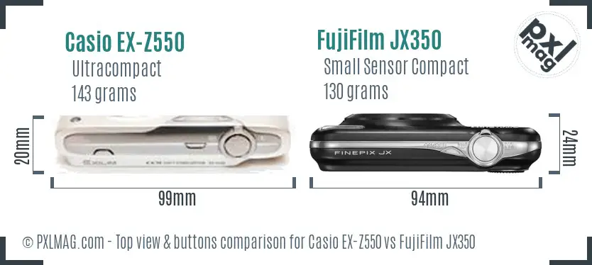 Casio EX-Z550 vs FujiFilm JX350 top view buttons comparison