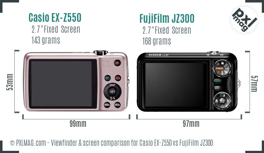 Casio EX-Z550 vs FujiFilm JZ300 Screen and Viewfinder comparison