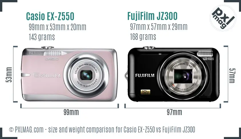 Casio EX-Z550 vs FujiFilm JZ300 size comparison