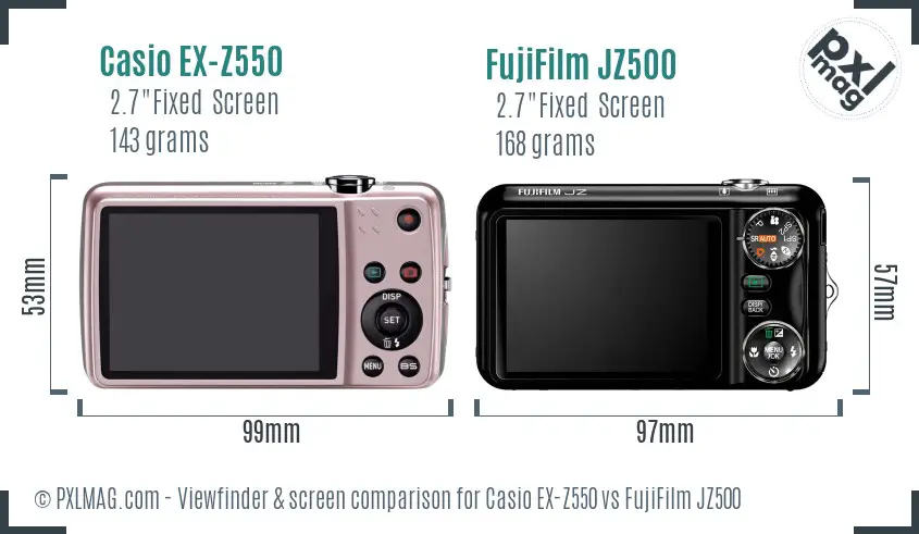 Casio EX-Z550 vs FujiFilm JZ500 Screen and Viewfinder comparison