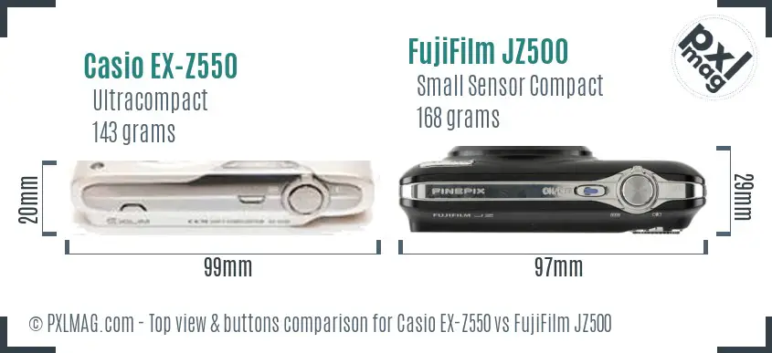 Casio EX-Z550 vs FujiFilm JZ500 top view buttons comparison