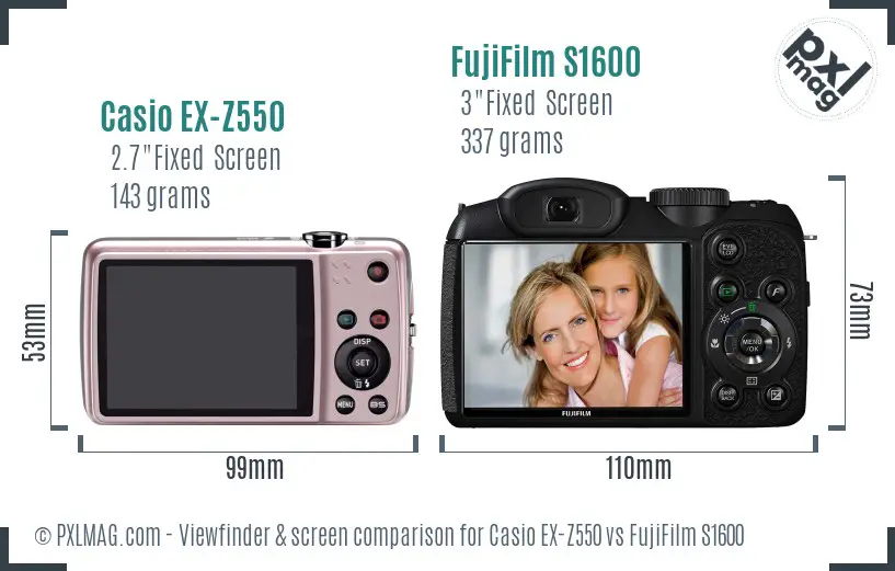 Casio EX-Z550 vs FujiFilm S1600 Screen and Viewfinder comparison Casio EX-Z550 vs FujiFilm S1600 Screen and Viewfinder comparison