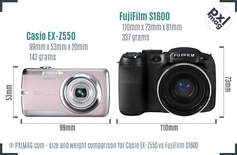 Casio EX-Z550 vs FujiFilm S1600 size comparison Casio EX-Z550 vs FujiFilm S1600 size comparison