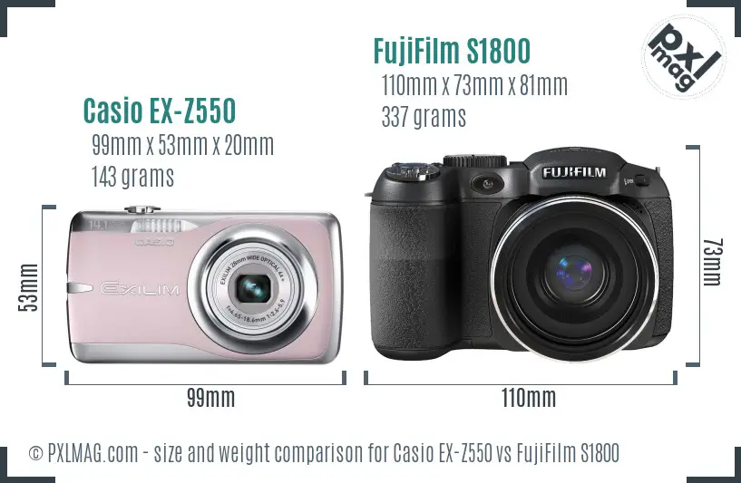 Casio EX-Z550 vs FujiFilm S1800 size comparison