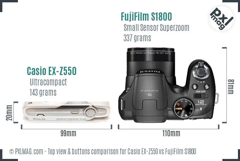 Casio EX-Z550 vs FujiFilm S1800 top view buttons comparison