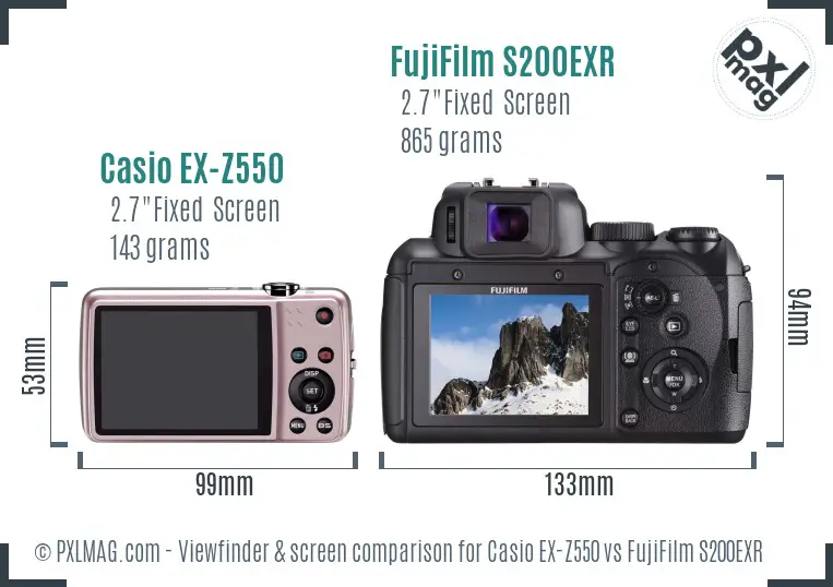 Casio EX-Z550 vs FujiFilm S200EXR Screen and Viewfinder comparison