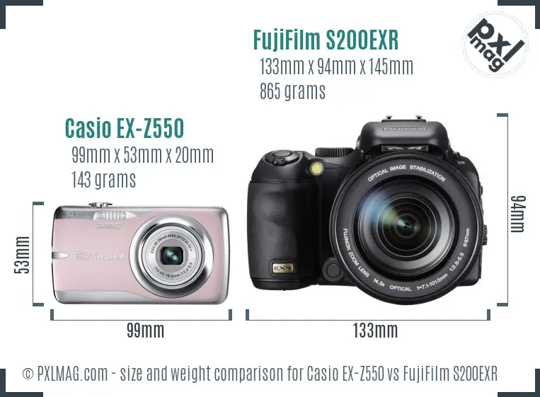 Casio EX-Z550 vs FujiFilm S200EXR size comparison