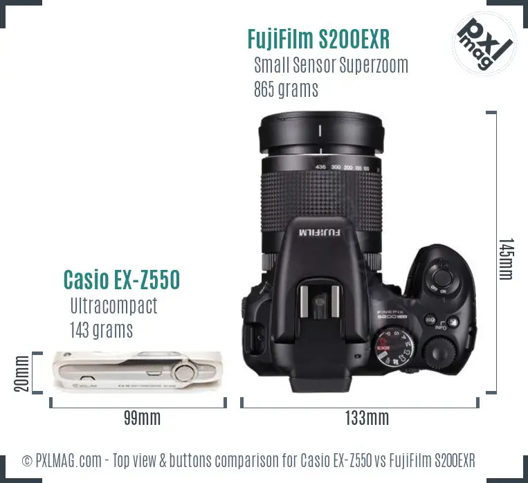 Casio EX-Z550 vs FujiFilm S200EXR top view buttons comparison