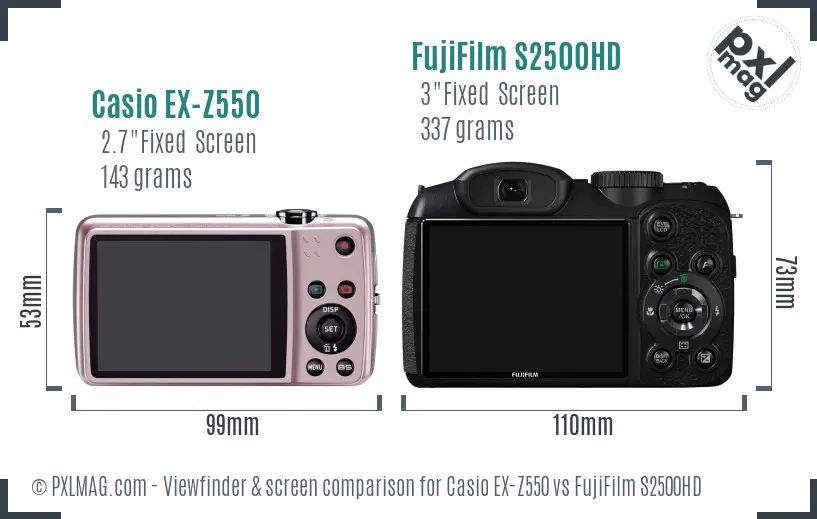 Casio EX-Z550 vs FujiFilm S2500HD Screen and Viewfinder comparison Casio EX-Z550 vs FujiFilm S2500HD Screen and Viewfinder comparison