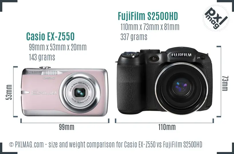 Casio EX-Z550 vs FujiFilm S2500HD size comparison Casio EX-Z550 vs FujiFilm S2500HD size comparison