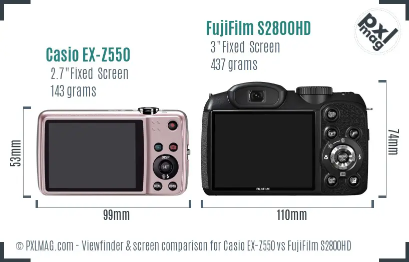 Casio EX-Z550 vs FujiFilm S2800HD Screen and Viewfinder comparison Casio EX-Z550 vs FujiFilm S2800HD Screen and Viewfinder comparison
