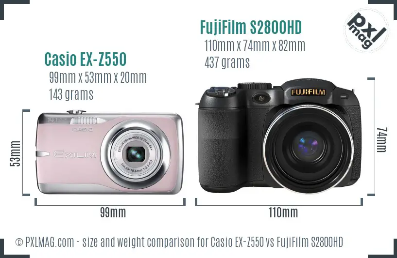 Casio EX-Z550 vs FujiFilm S2800HD size comparison Casio EX-Z550 vs FujiFilm S2800HD size comparison