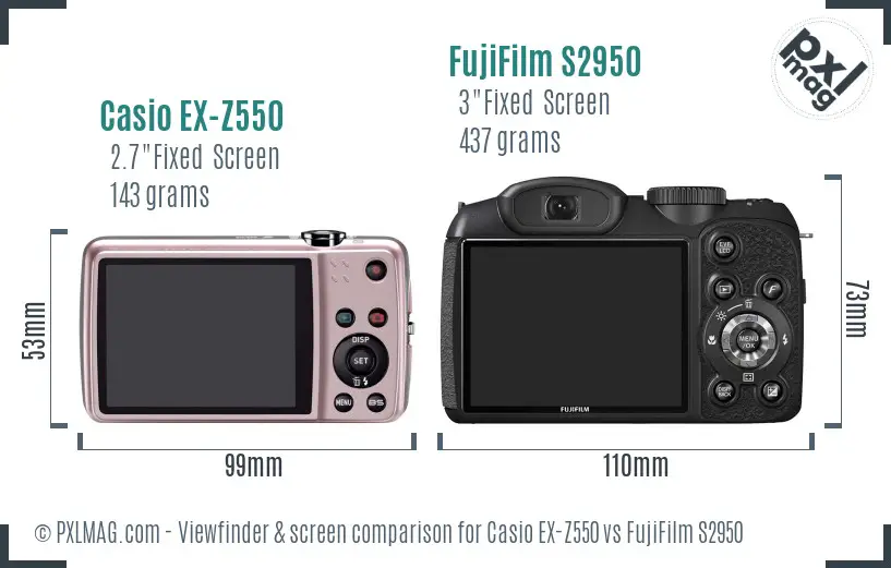 Casio EX-Z550 vs FujiFilm S2950 Screen and Viewfinder comparison