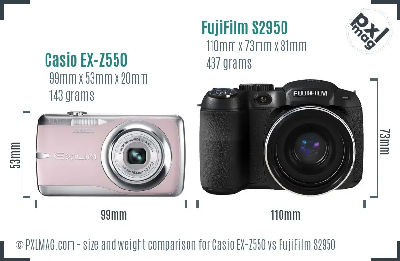 Casio EX-Z550 vs FujiFilm S2950 size comparison