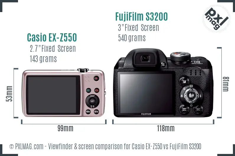 Casio EX-Z550 vs FujiFilm S3200 Screen and Viewfinder comparison Casio EX-Z550 vs FujiFilm S3200 Screen and Viewfinder comparison