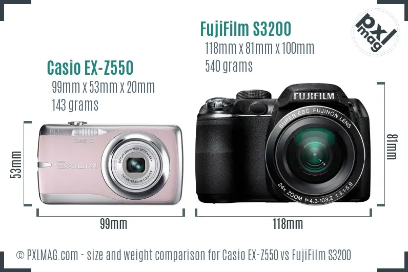 Casio EX-Z550 vs FujiFilm S3200 size comparison Casio EX-Z550 vs FujiFilm S3200 size comparison