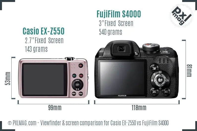 Casio EX-Z550 vs FujiFilm S4000 Screen and Viewfinder comparison Casio EX-Z550 vs FujiFilm S4000 Screen and Viewfinder comparison