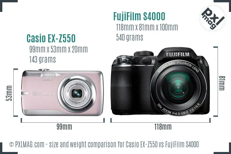 Casio EX-Z550 vs FujiFilm S4000 size comparison Casio EX-Z550 vs FujiFilm S4000 size comparison