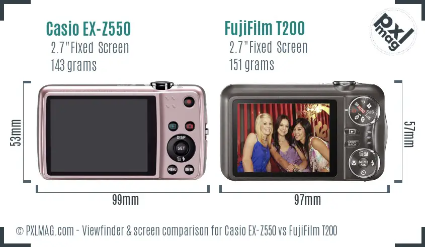 Casio EX-Z550 vs FujiFilm T200 Screen and Viewfinder comparison