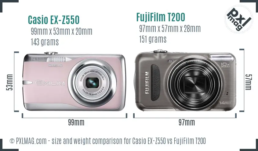 Casio EX-Z550 vs FujiFilm T200 size comparison