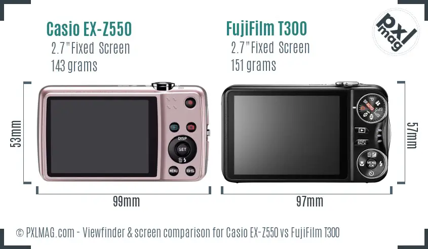 Casio EX-Z550 vs FujiFilm T300 Screen and Viewfinder comparison