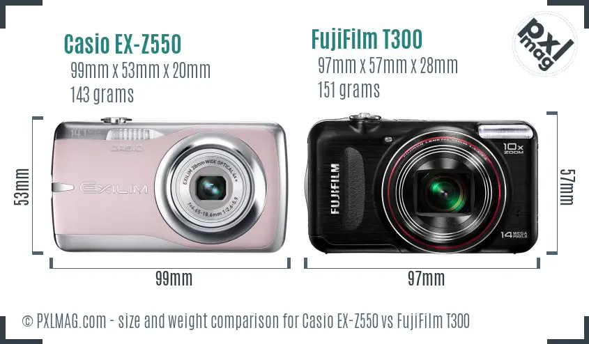 Casio EX-Z550 vs FujiFilm T300 size comparison