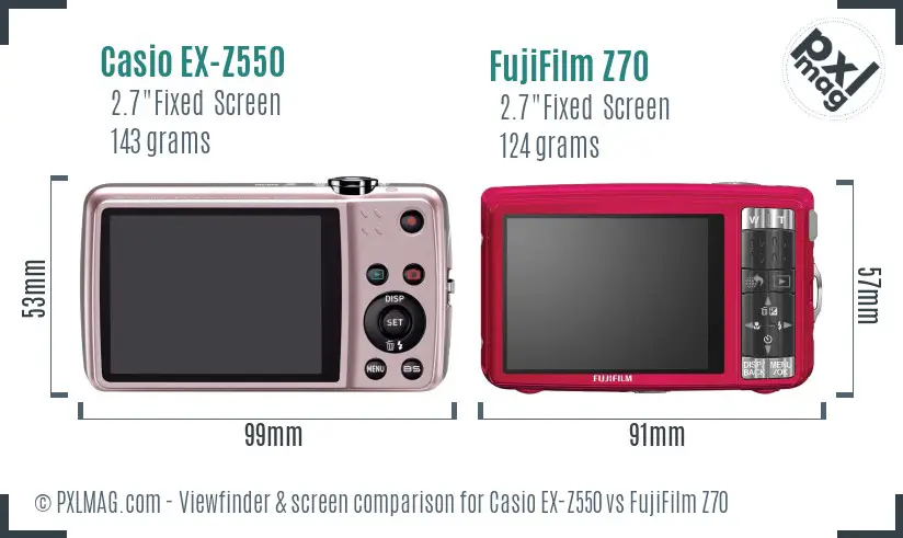 Casio EX-Z550 vs FujiFilm Z70 Screen and Viewfinder comparison