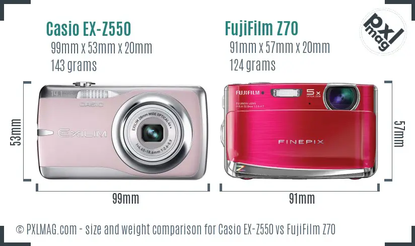 Casio EX-Z550 vs FujiFilm Z70 size comparison