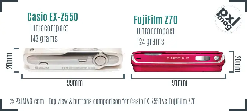 Casio EX-Z550 vs FujiFilm Z70 top view buttons comparison