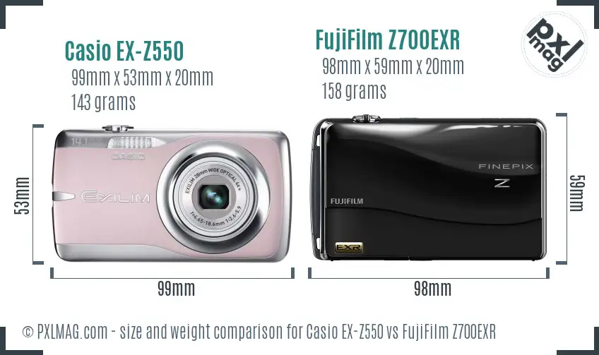 Casio EX-Z550 vs FujiFilm Z700EXR size comparison Casio EX-Z550 vs FujiFilm Z700EXR size comparison