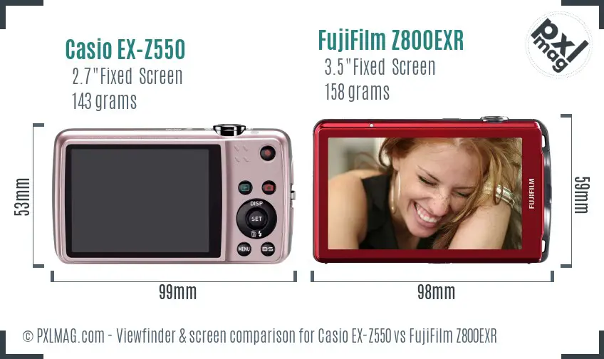 Casio EX-Z550 vs FujiFilm Z800EXR Screen and Viewfinder comparison