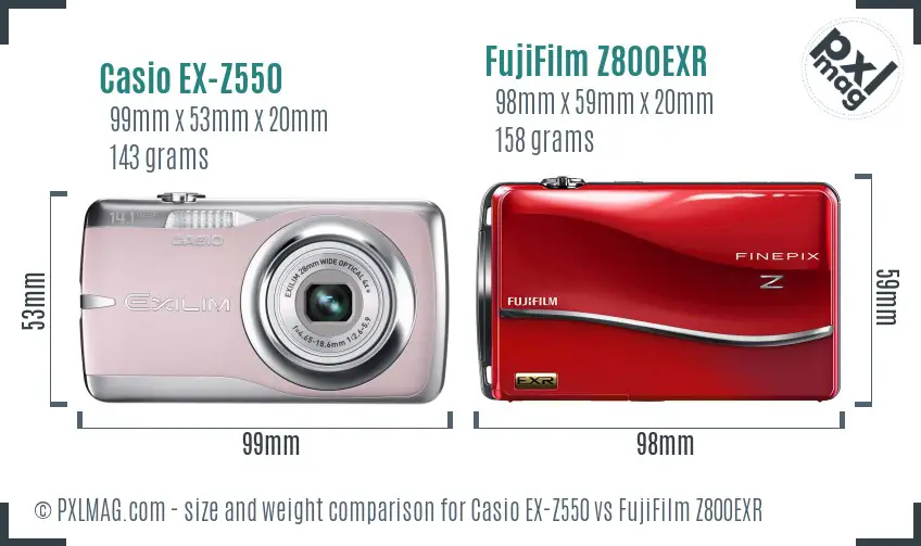Casio EX-Z550 vs FujiFilm Z800EXR size comparison