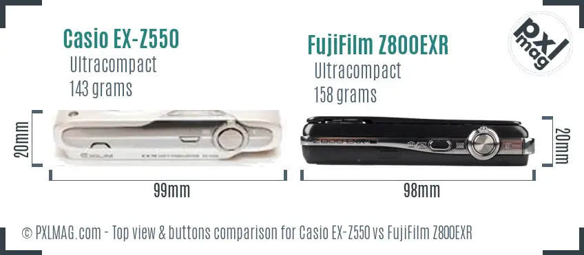 Casio EX-Z550 vs FujiFilm Z800EXR top view buttons comparison