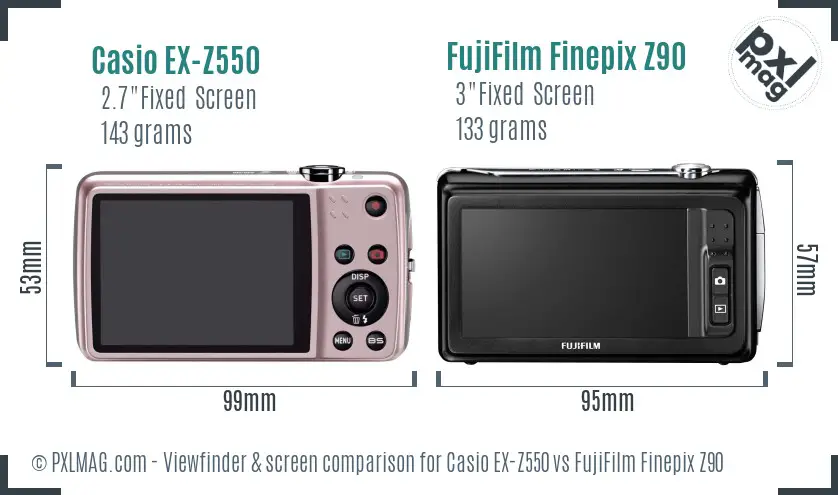 Casio EX-Z550 vs FujiFilm Finepix Z90 Screen and Viewfinder comparison