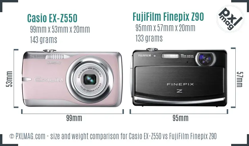 Casio EX-Z550 vs FujiFilm Finepix Z90 size comparison