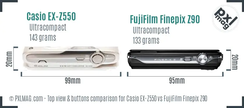 Casio EX-Z550 vs FujiFilm Finepix Z90 top view buttons comparison