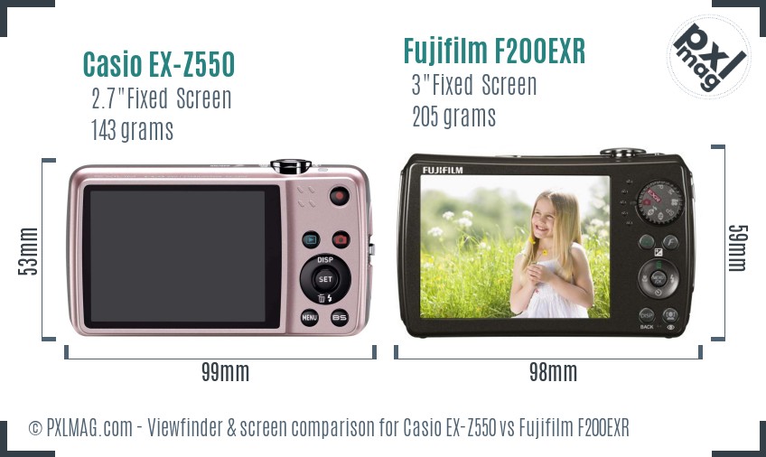 Casio EX-Z550 vs Fujifilm F200EXR Screen and Viewfinder comparison