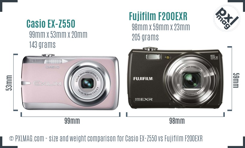 Casio EX-Z550 vs Fujifilm F200EXR size comparison