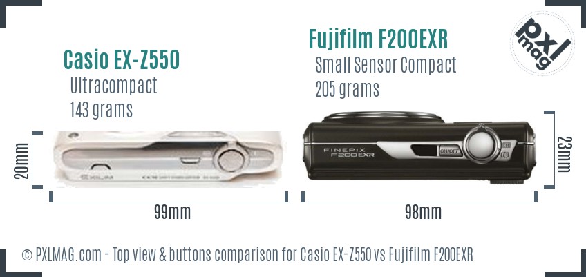 Casio EX-Z550 vs Fujifilm F200EXR top view buttons comparison