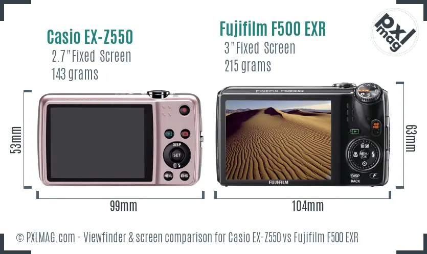 Casio EX-Z550 vs Fujifilm F500 EXR Screen and Viewfinder comparison