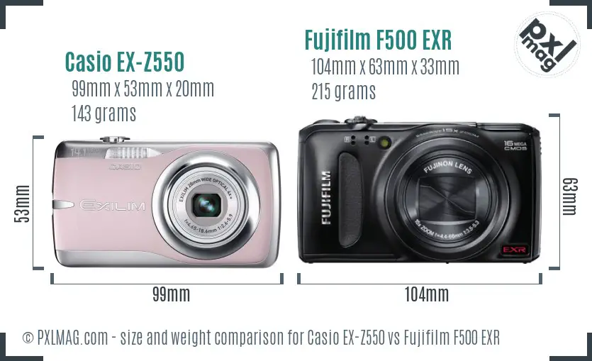 Casio EX-Z550 vs Fujifilm F500 EXR size comparison