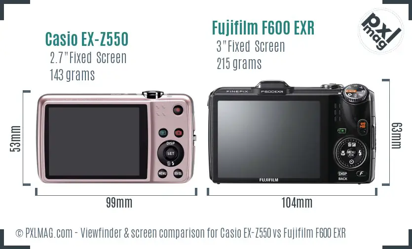 Casio EX-Z550 vs Fujifilm F600 EXR Screen and Viewfinder comparison