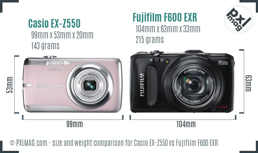 Casio EX-Z550 vs Fujifilm F600 EXR size comparison