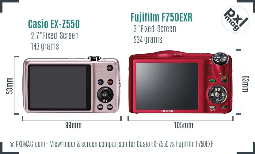 Casio EX-Z550 vs Fujifilm F750EXR Screen and Viewfinder comparison Casio EX-Z550 vs Fujifilm F750EXR Screen and Viewfinder comparison