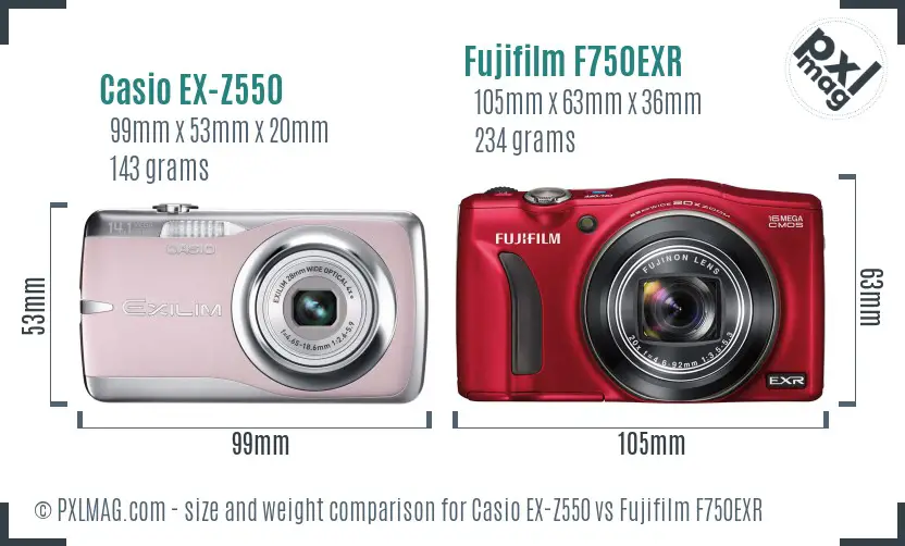 Casio EX-Z550 vs Fujifilm F750EXR size comparison Casio EX-Z550 vs Fujifilm F750EXR size comparison