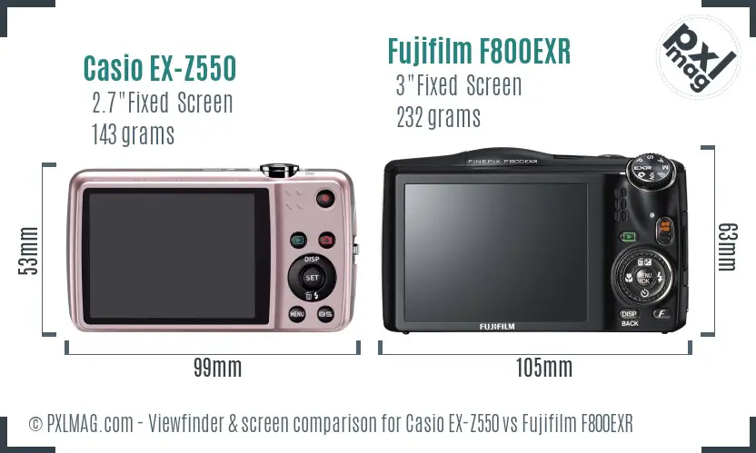 Casio EX-Z550 vs Fujifilm F800EXR Screen and Viewfinder comparison