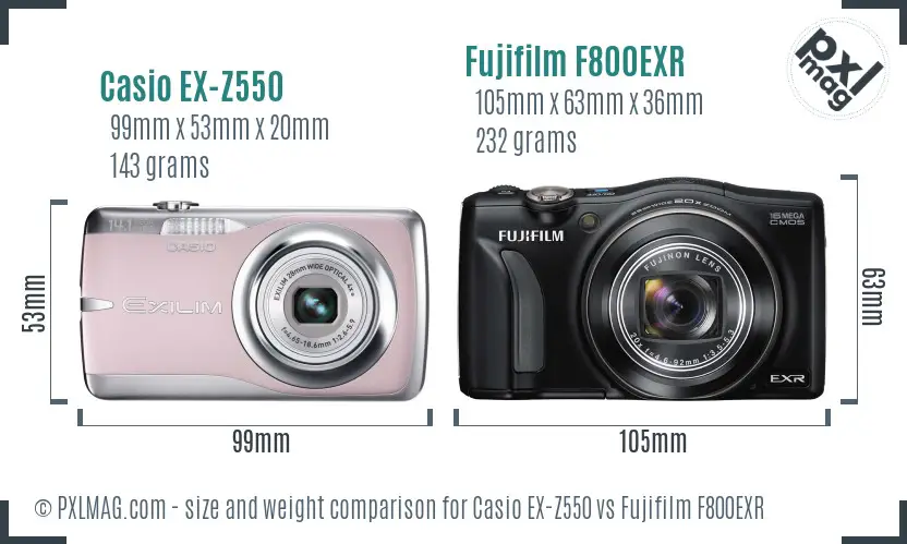 Casio EX-Z550 vs Fujifilm F800EXR size comparison