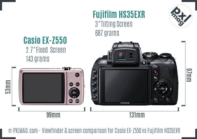 Casio EX-Z550 vs Fujifilm HS35EXR Screen and Viewfinder comparison